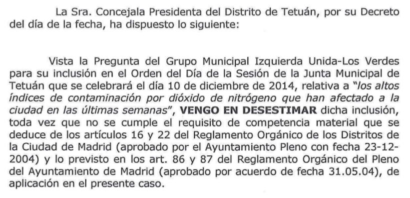 Iniciativas presentadas por IU Tetuán a la Junta Municipal de Distrito (diciembre 2014)