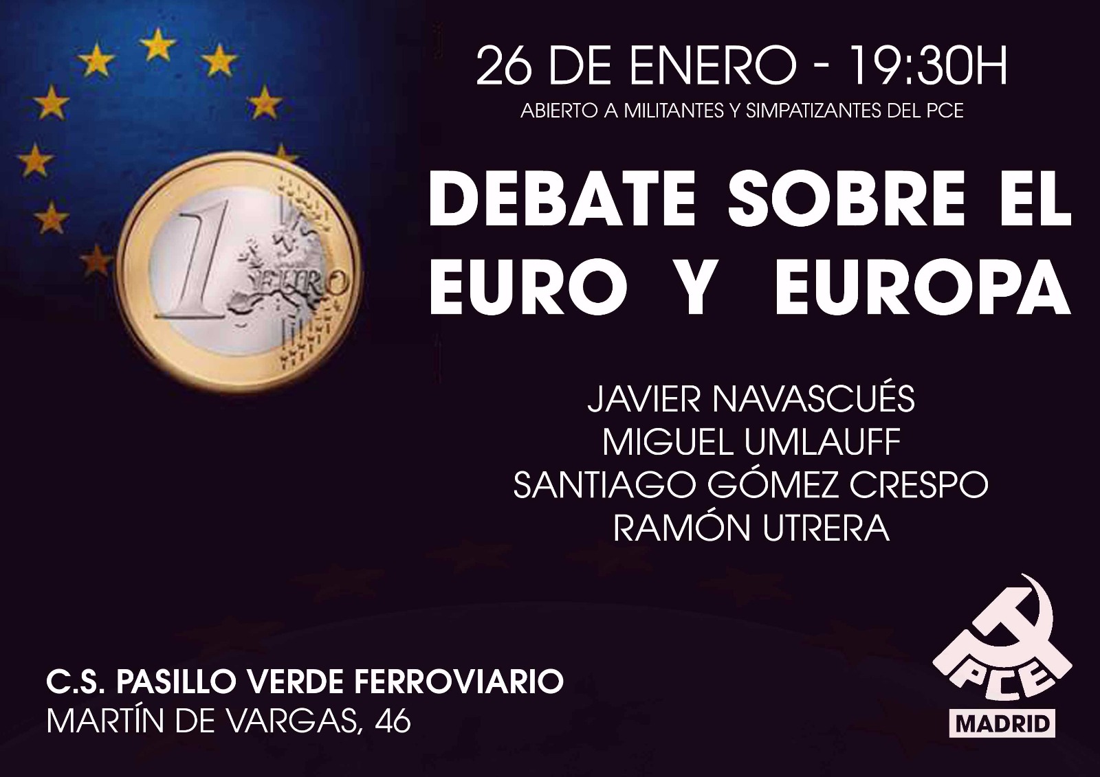 Debate sobre el euro y Europa (26 de enero a las 19:30)