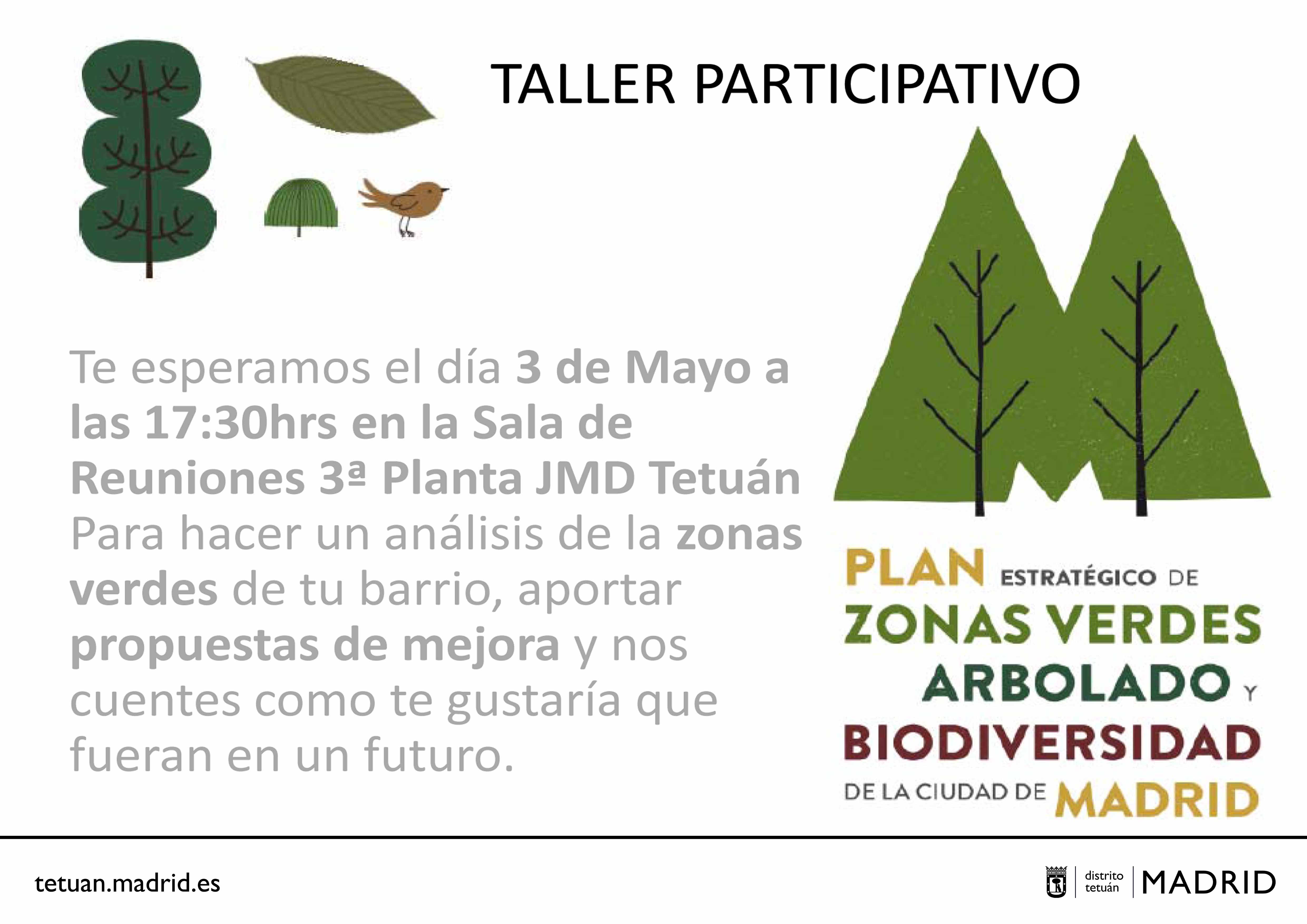 Taller de Zonas Verdes y Arbolado en Tetuán abierto a la ciudadanía (3 de mayo)